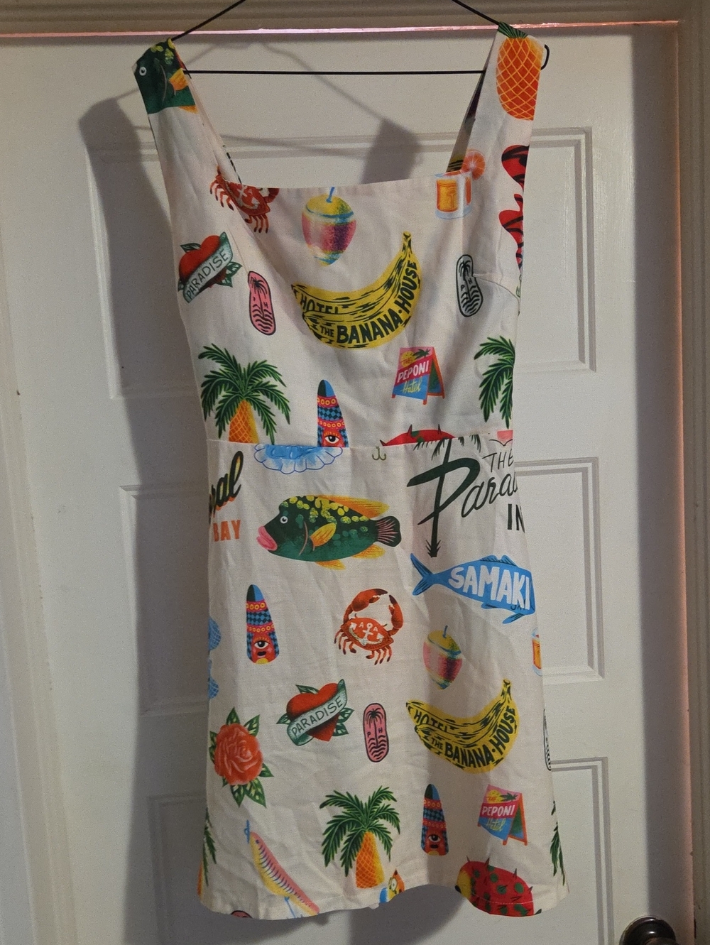 Tropical Print White Sleeveless Sundress